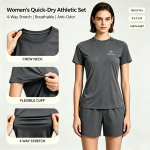 Women's round neck sportswear, antibacterial, quick drying, ice breathable, outdoor sportswear