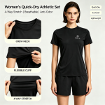 Women's round neck sportswear, antibacterial, quick drying, ice breathable, outdoor sportswear