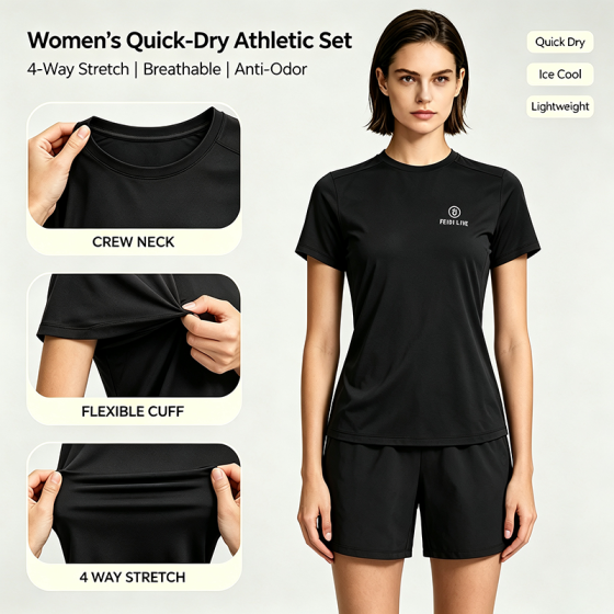 Women's round neck sportswear, antibacterial, quick drying, ice breathable, outdoor sportswear