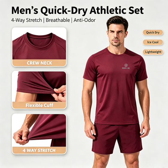 Men's round neck sportswear, antibacterial, quick drying, ice breathable, outdoor sportswear